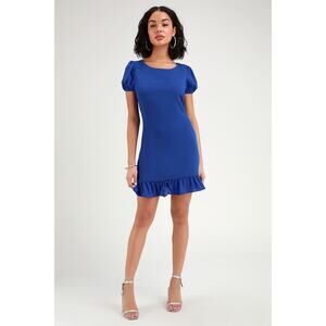 Lulus Bianca Cobalt Blue Ruffled Dress Sz XS Party Flowy Work Wedding Guest Chic